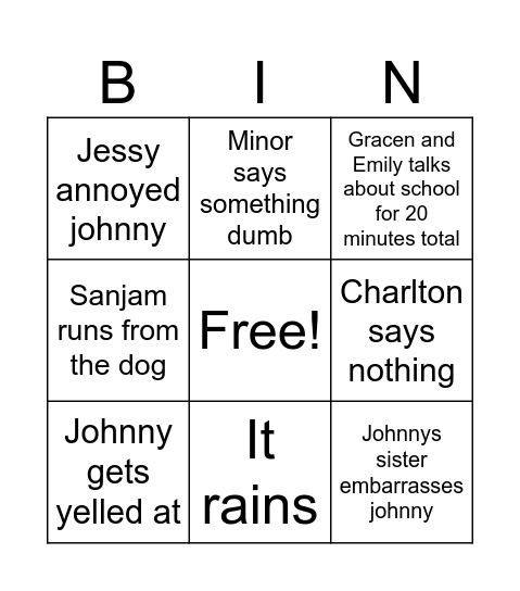 Friends Bingo Card