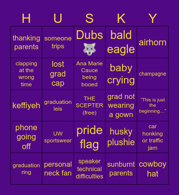UW 2025 Commencement Bingo Card