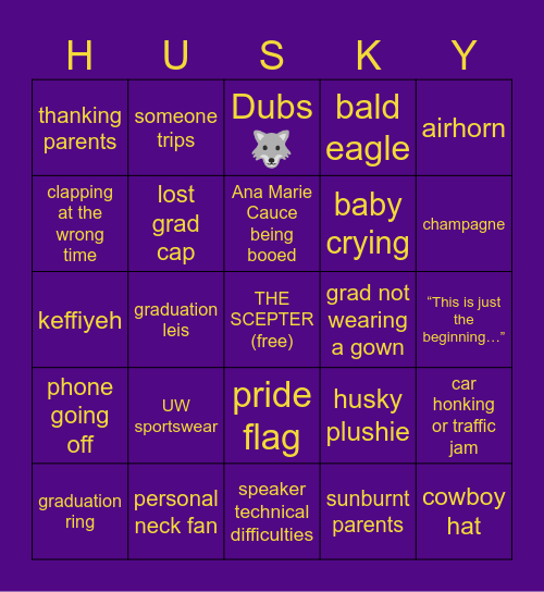 UW 2025 Commencement Bingo Card