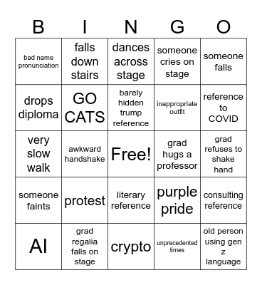 NU grad bingo Card