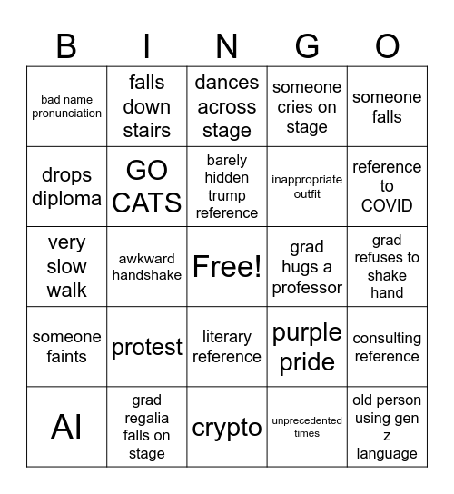 NU grad bingo Card