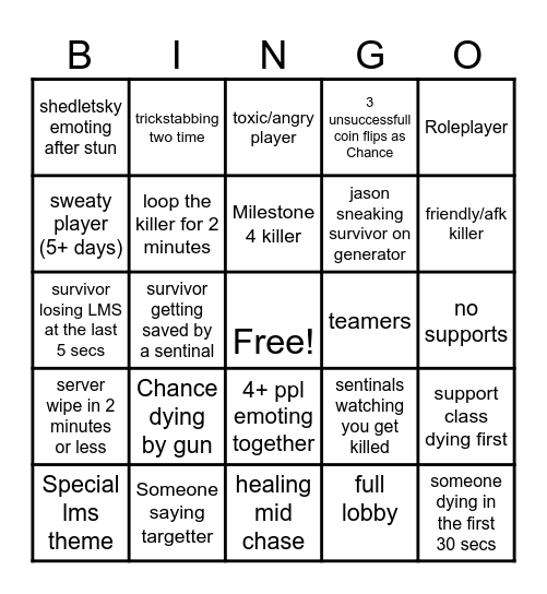 Forsaken Bingo (go on an alt and turn off malice) Bingo Card