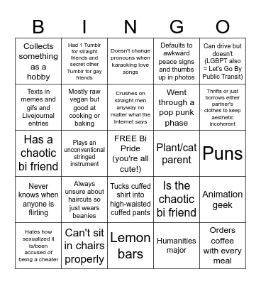 Bi Guy Bingo Card