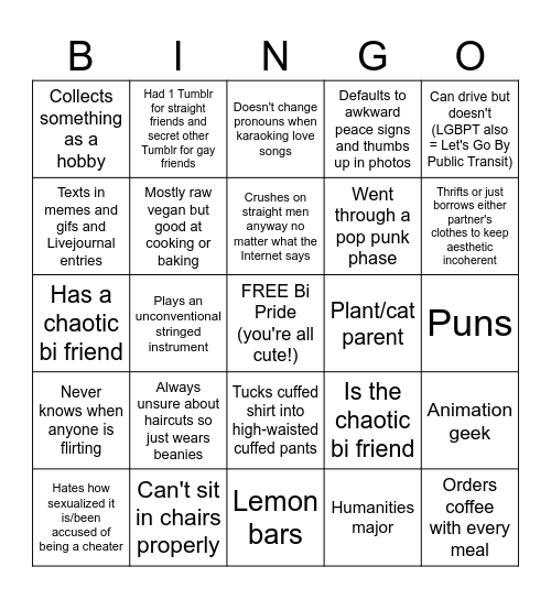 Bi Guy Bingo Card