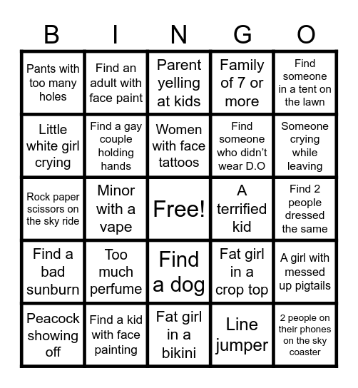 Lagoon Bingo Card