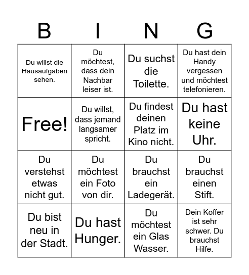 Höfliche Bitten Bingo Card
