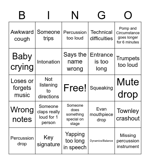 Graduation Bingo Card