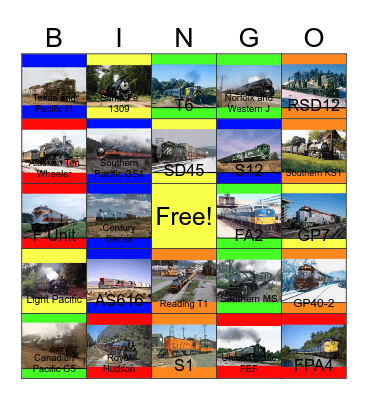 Colored Engines- The Original Owners Bingo Card