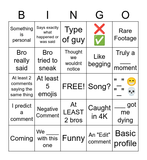 YT shorts bingo Card
