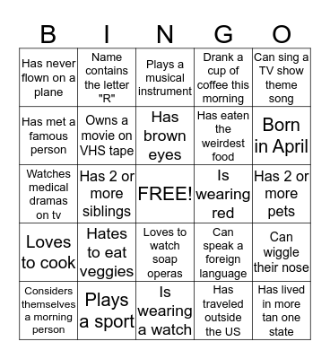 Getting To Know You BINGO Card