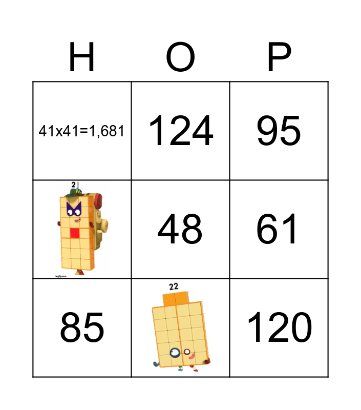 Number blocks Bingo Card