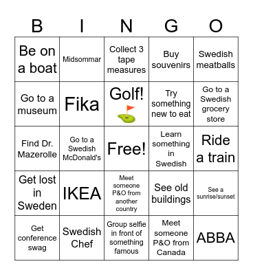 EPC Sweden Bingo Card