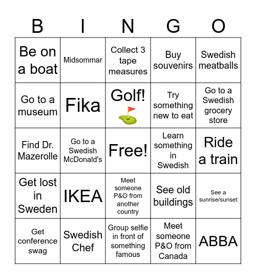EPC Sweden Bingo Card