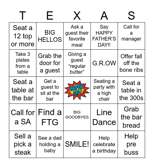 TXRH Father’s Day Bingo Card