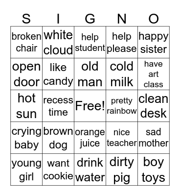 Sign Language Class I Bingo Card