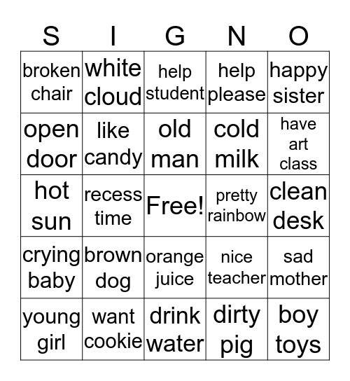 Sign Language Class I Bingo Card