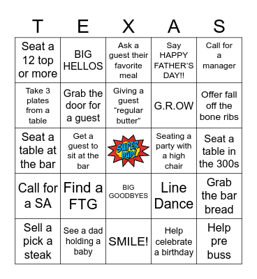 TXRH Father’s Day Bingo Card
