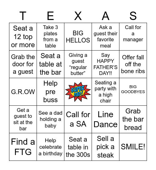 TXRH Father’s Day Bingo Card