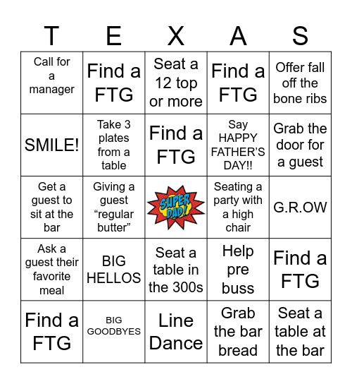 TXRH Father’s Day Bingo Card