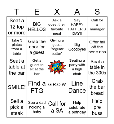 TXRH Father’s Day Bingo Card
