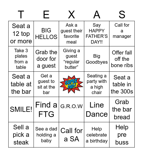 TXRH Father’s Day Bingo Card