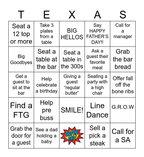 TXRH Father’s Day Bingo Card