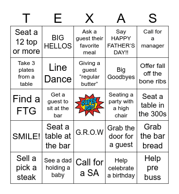 TXRH Father’s Day Bingo Card