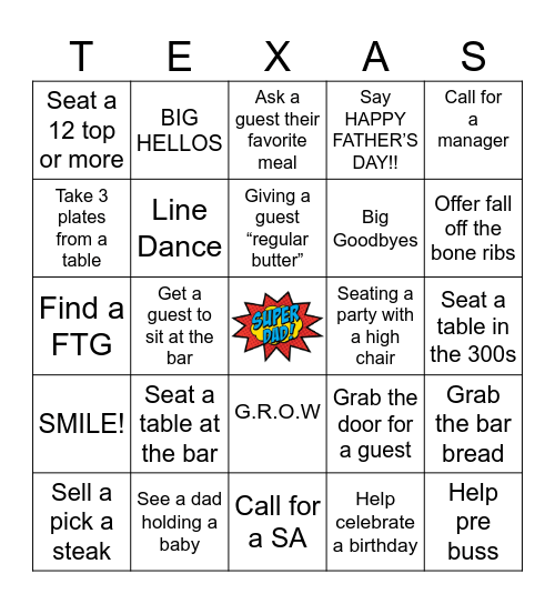 TXRH Father’s Day Bingo Card