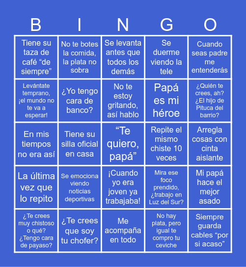BINGO CON PAPÁ Bingo Card