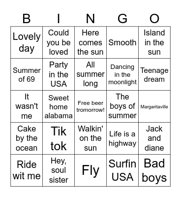 Summer Throwbacks Bingo Card