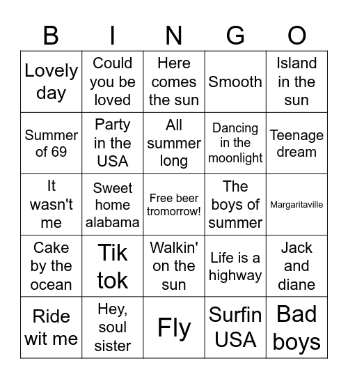 Summer Throwbacks Bingo Card