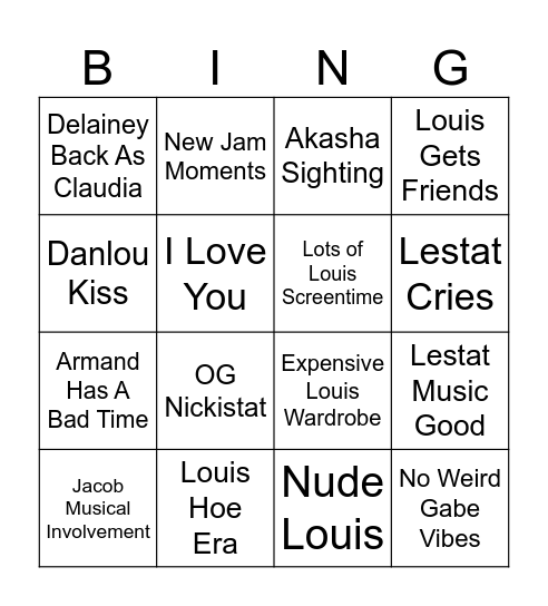 Good IWTV S3 Bingo Card