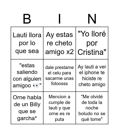 Orne´s Bingo Card
