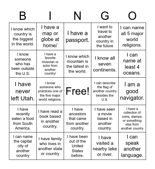 Welcome to World Geography! Bingo Card