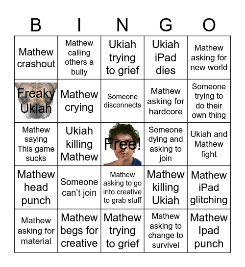 Minecraft bingo Card