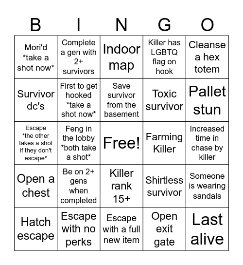 Roostie & Jess DBD Bingo Card Bingo Card