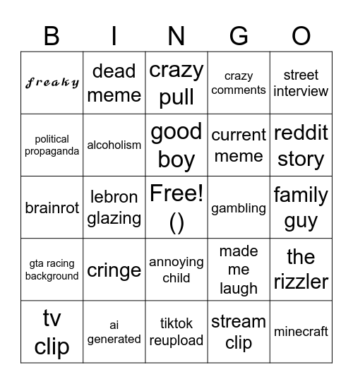 INSTAGRAM REELS BINGO Card