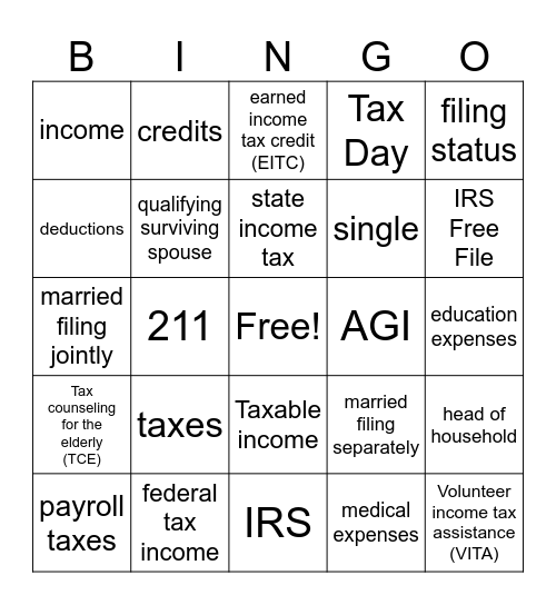 taxes bingo Card
