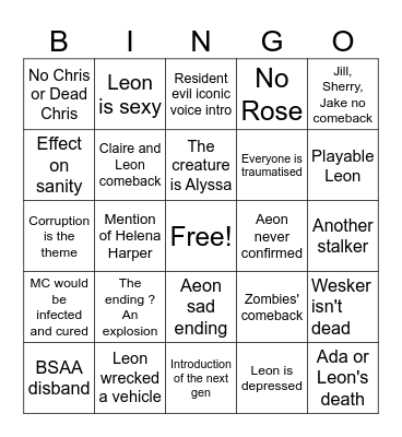 RE9 Lazie's bingo Card
