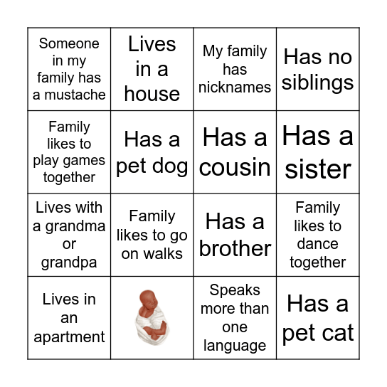 Family Characteristics Bingo Card