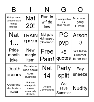 Session 52: RUN *dun duh nuh duh duh* Bingo Card
