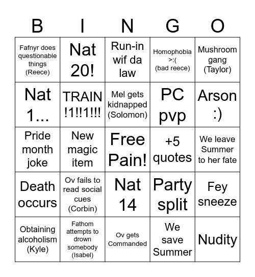 Session 52: RUN *dun duh nuh duh duh* Bingo Card