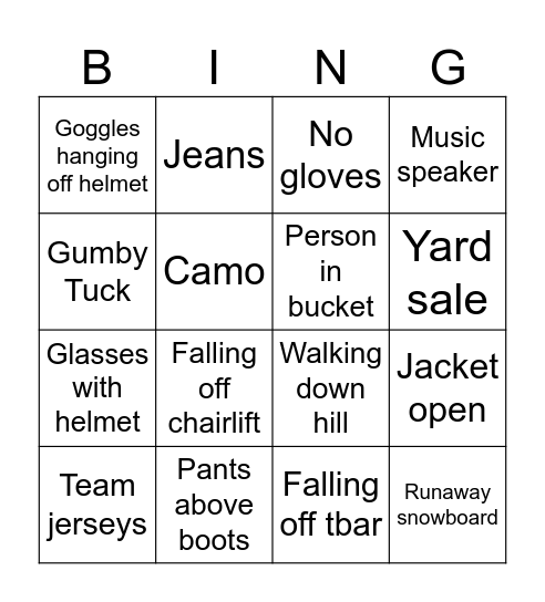 Bad skier bingo Card