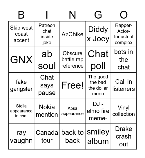 6-14 Stream Bingo Card