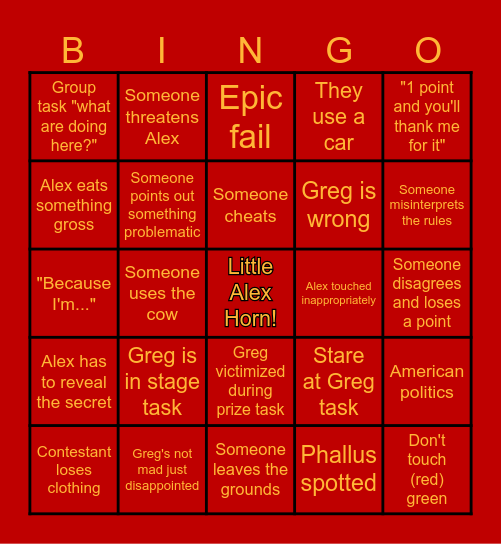 Taskmaster Bingo Card