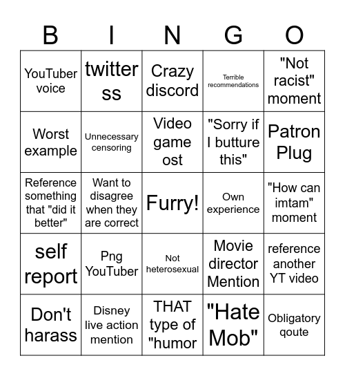 Forced Movie Diversity Bingo Card