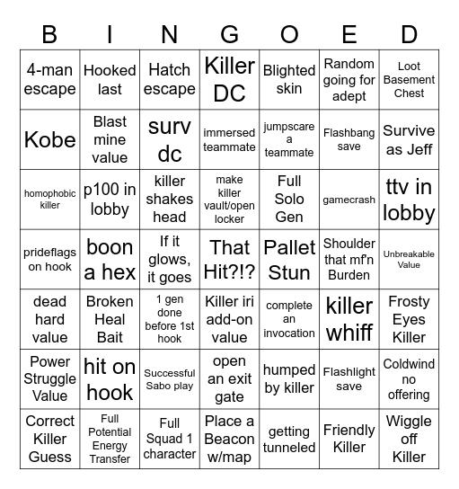 DBDBD Bingo Card