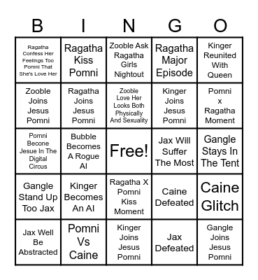 Digital Circus Bingo Card