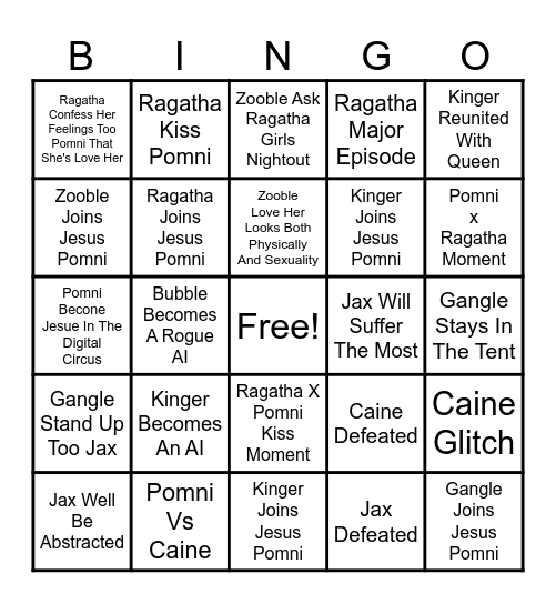 Digital Circus Bingo Card