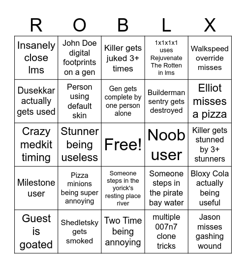 Forsaken Bingo Card
